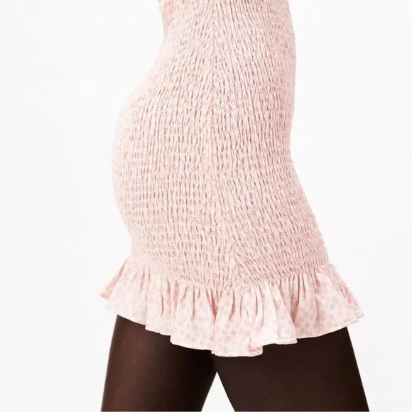 Zara Textured Floral Printed Smocked Mini Dress - Picture 2 of 6